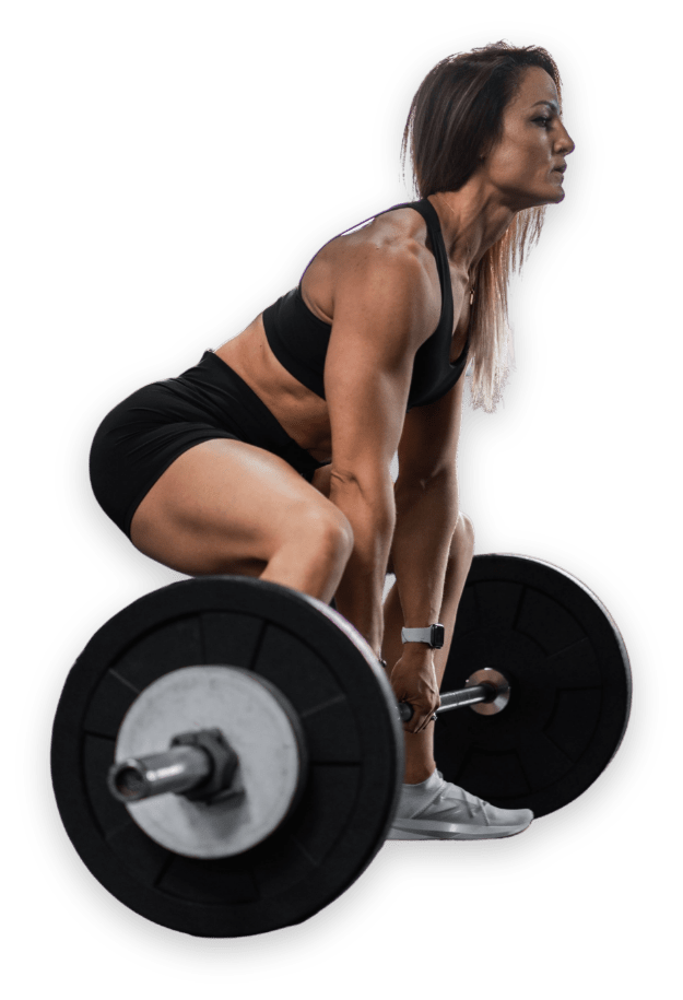 Coach Liz with a barbell.